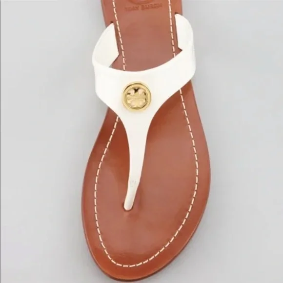 Tory Burch Cameron Ivory Wedge Sandals Size 5 - Picture 2 of 15